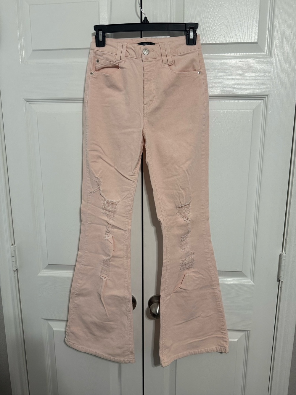 Forever 21 High-Rise Light Pink Distressed Flare Jeans